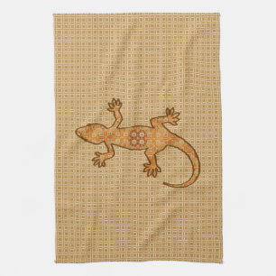 Linge De Cuisine Batik tribal Gecko - rouille, ambre et bronze