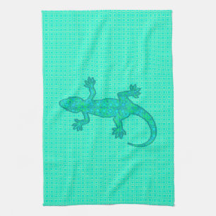 Linge De Cuisine Batik tribal Gecko - turquoise / paon
