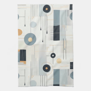 Linge De Cuisine Bauhaus Navy Ochre Ligne Géométrique Abstraite