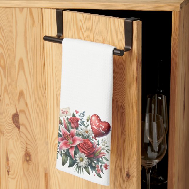 Linge De Cuisine Be Mine Valentine floral/coeur (Pliage en tiers)