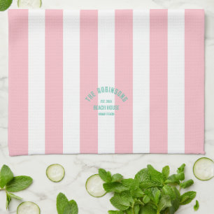 Linge De Cuisine Beach House Nom de famille Pink Cabana Stripe