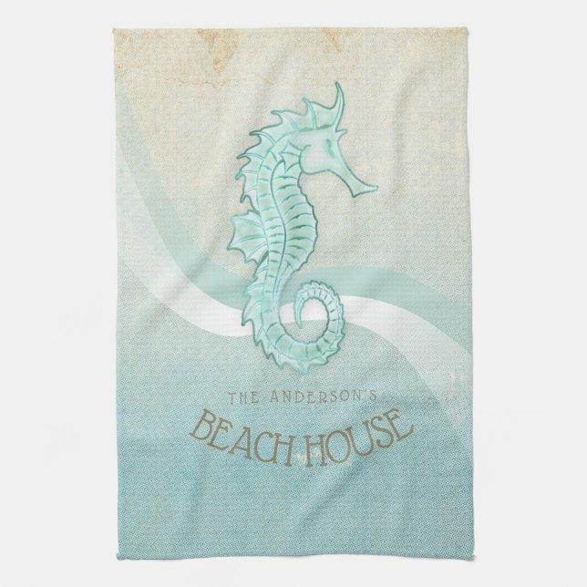Linge De Cuisine Beach House Seahorse Aqua Blue ID623 (Vertical)