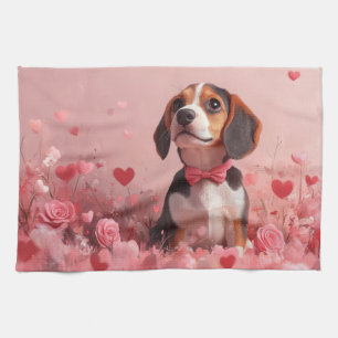 Linge De Cuisine Beagle avec des roses - Saint-Valentin
