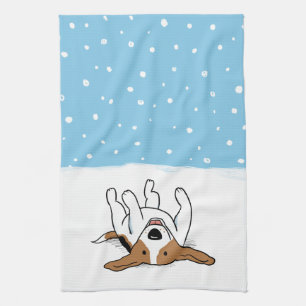 Linge De Cuisine Beagle heureux de neige d'hiver - bande dessinée