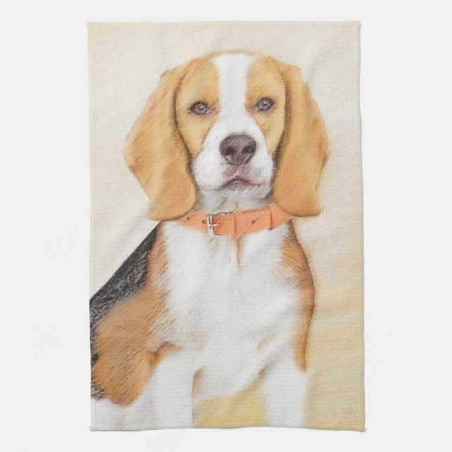 Linge De Cuisine Beagle Hound Dog Peinture Animal Art original (Vertical)