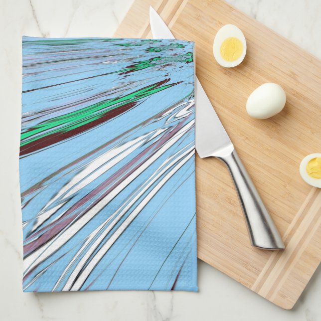 Linge De Cuisine Beau Aqua Bleu Extraordinaire Motif Art Floral (Quart Plié)