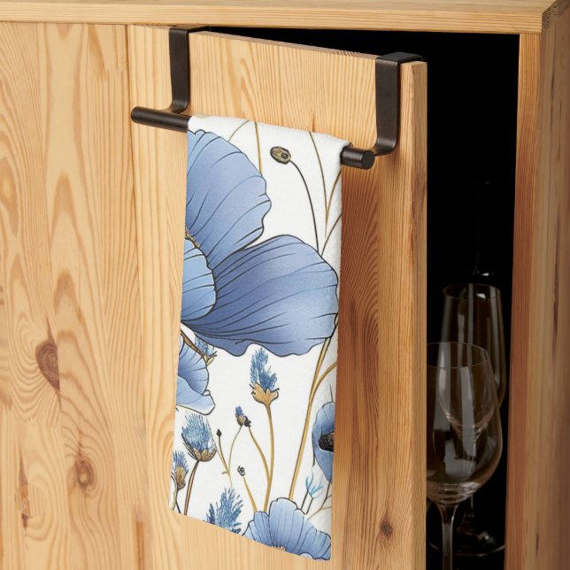Linge De Cuisine Beau bleu clair fleuri (Pliage en tiers)