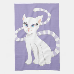Linge De Cuisine Beau chat de blanc de bande dessinée
