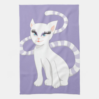 Linge De Cuisine Beau chat de blanc de bande dessinée