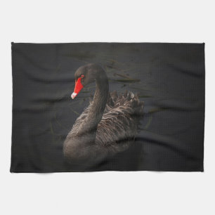 Linge De Cuisine Beau cygne noir avec un bec rouge vif