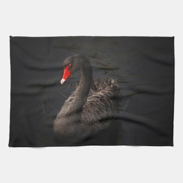 Linge De Cuisine Beau cygne noir avec un bec rouge vif (Horizontal)