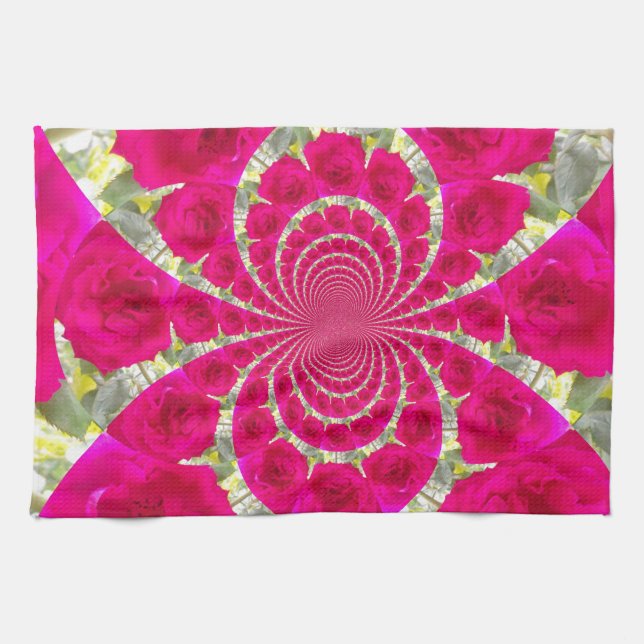 Linge De Cuisine Beau Extraordinaire Roses rouges Motif Kaleidoscop (Horizontal)