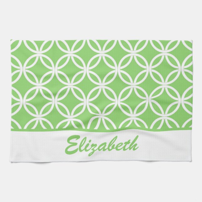 Linge De Cuisine Beau motif circulaire vert et blanc (Horizontal)