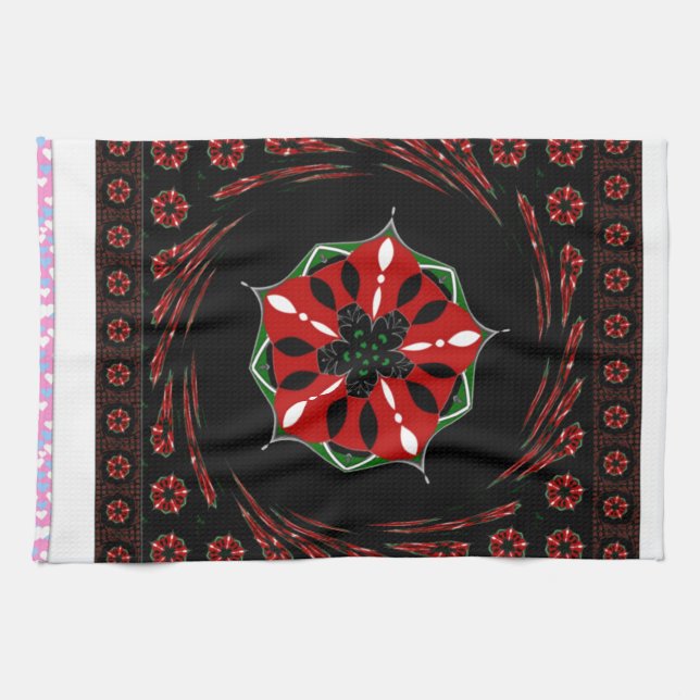 Linge De Cuisine Beau rose Bleu Blanc Coeurs d'amour Design (Horizontal)