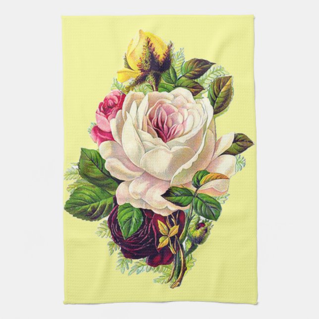 Linge De Cuisine Beau vieil art floral féminin (Vertical)