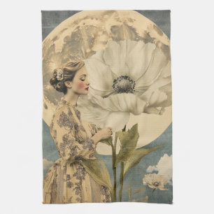 Linge De Cuisine Beauté Lune - Femme avec Fleur Blanche et Lune