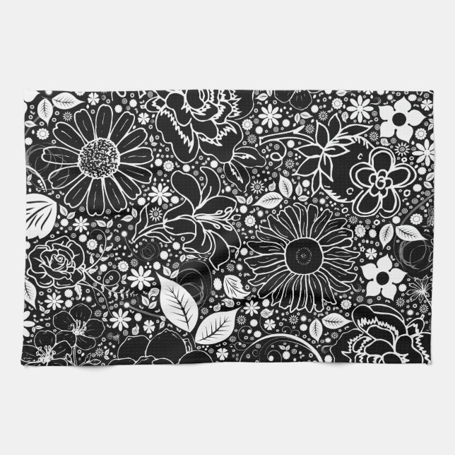 Linge De Cuisine Beautés botaniques Noir et Blanc (Horizontal)