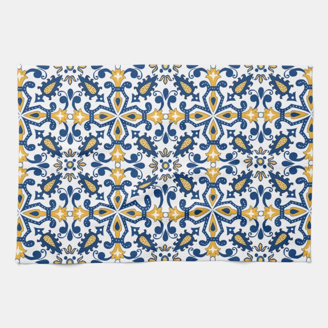 Linge De Cuisine 💙 💛 Beaux azulejos bleus et jaunes,    cuisine (Horizontal)