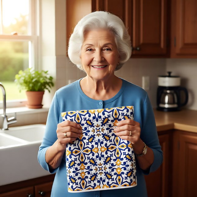 Linge De Cuisine 💙 💛 Beaux azulejos bleus et jaunes,    cuisine (💙💛 Beautiful blue and yellow Azulejos, Kitchen Kitchen Towel)