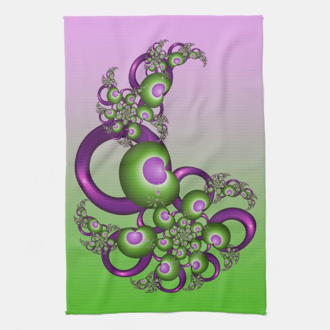 Linge De Cuisine Beaux cœurs verts roses modernes abstraits fractal (Vertical)