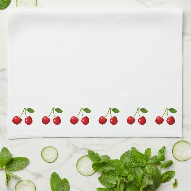 Linge De Cuisine Beaux fruits de cerise sur fond blanc (Plié)