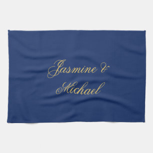 Linge De Cuisine Beaux Noms De Couple Calligraphie Chic Bleu & Or