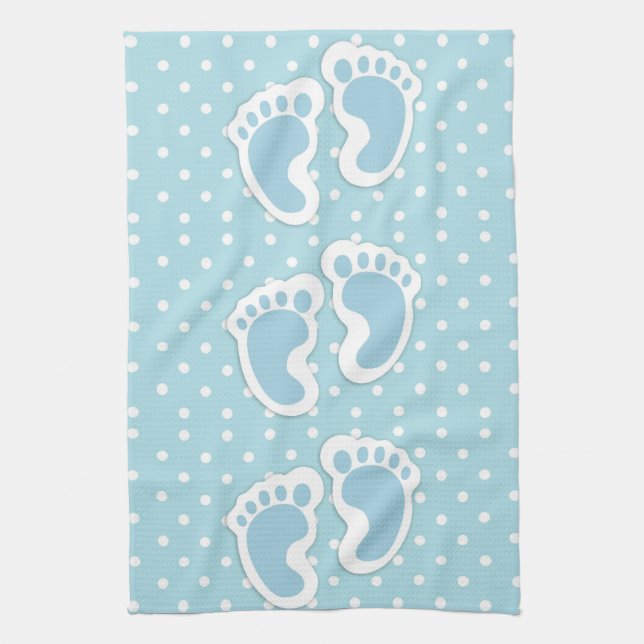 Linge De Cuisine Bébé Bleu mignon Motif pieds (Vertical)