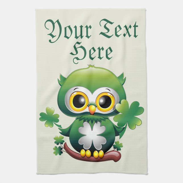 Linge De Cuisine Bébé Hibou Mignon St Patrick Dessin Animé (Vertical)