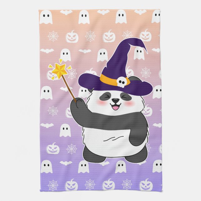 Linge De Cuisine Bébé mignon de Halloween Panda sorcière magique (Vertical)
