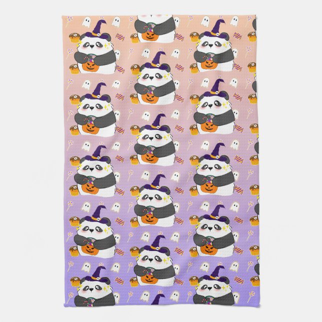 Linge De Cuisine Bébé mignon Halloween Panda Trick ou traitement (Vertical)