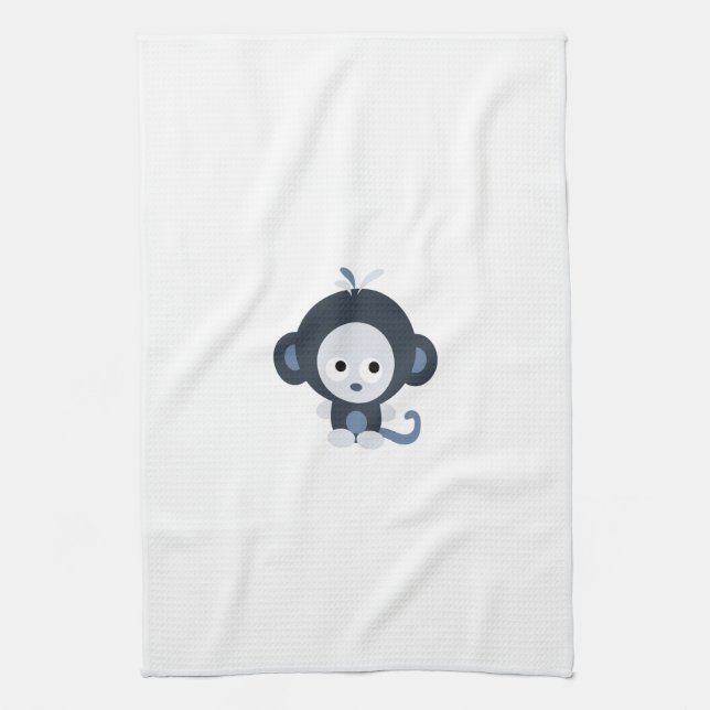 Linge De Cuisine Bébé mignon Singe bleu (Vertical)