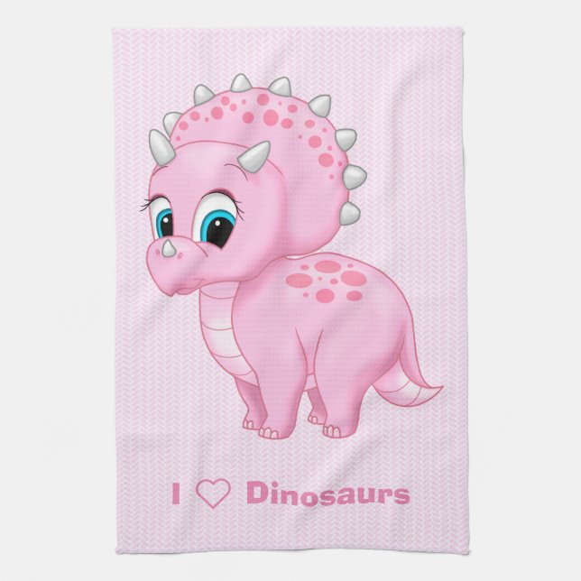 Linge De Cuisine Bébé mignon Tricératops roses Dinosaur (Vertical)