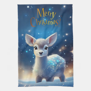 Linge De Cuisine Bébé Reindeer avec joyeux voeux de Noël