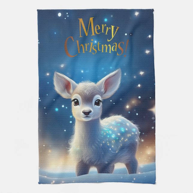 Linge De Cuisine Bébé Reindeer avec joyeux voeux de Noël (Vertical)