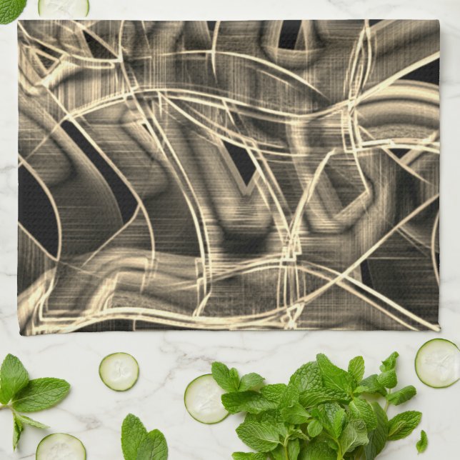 Linge De Cuisine Beige tape-shaped curves, contrasted relief lines (Plié)