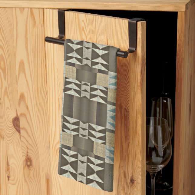 Linge De Cuisine Beige Turquoise Bleu Vert Taupe Brown Motif tribal (Pliage en tiers)