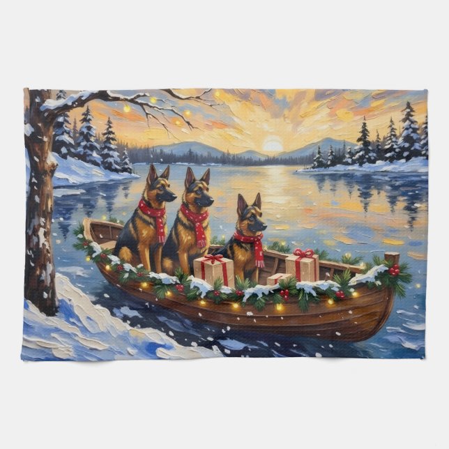 Linge De Cuisine Belgian Shepherd Tervuren Christmas Boat Holiday (Horizontal)