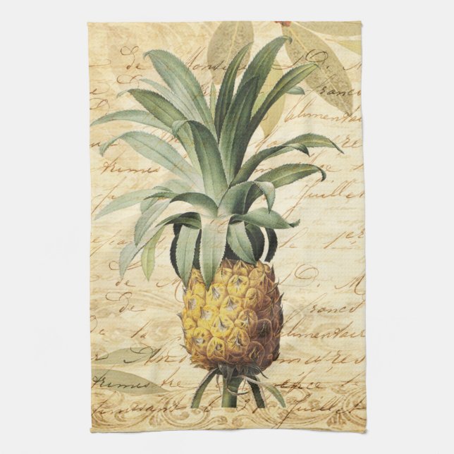 Linge De Cuisine Belle Ananas Calligraphié Vintage (Vertical)