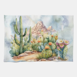 Linge De Cuisine Belle aquarelle Désert Cactus Paysage