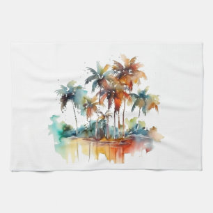 Linge De Cuisine Belle aquarelle d'une plage avec palmiers