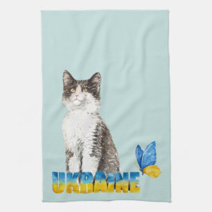 Linge De Cuisine Belle aquarelle Ukraine Chat et Papillon