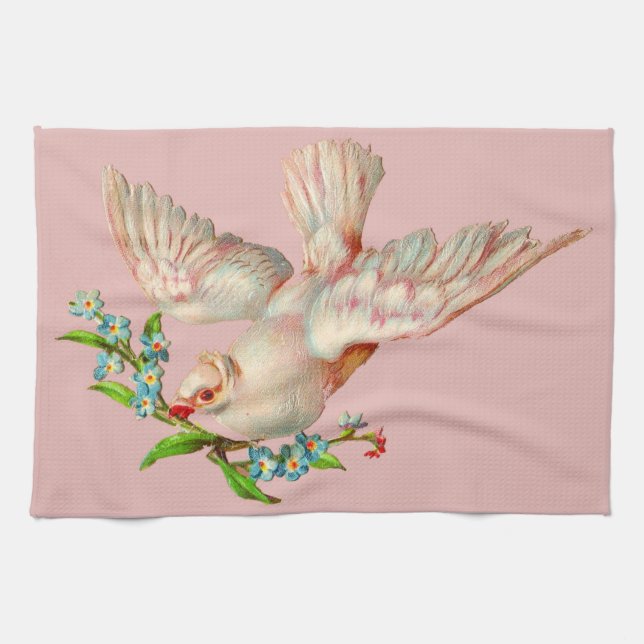 Linge De Cuisine belle colombe blanche avec sprig dans la bouche (Horizontal)