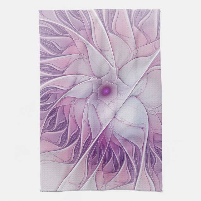 Linge De Cuisine Belle Fleur Rose Moderne Art Fractal Abstrait (Vertical)