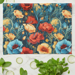 Linge De Cuisine Belle Fleurs Bleues Jaunes Bleues Botaniques Impri