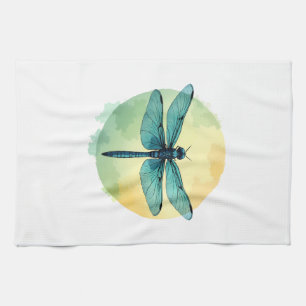 Linge De Cuisine Belle Libellule Verte Art Aquarelle Insecte Amour