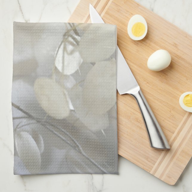 Linge De Cuisine Belle Lunaria blanc argent Dollar élégant gris (Quart Plié)