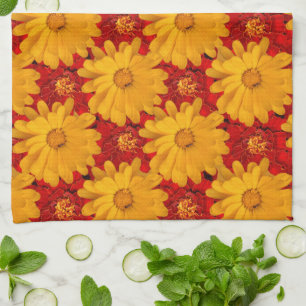 Linge De Cuisine Belle Médaille de Fleurs de Marigold Jaune Rouge