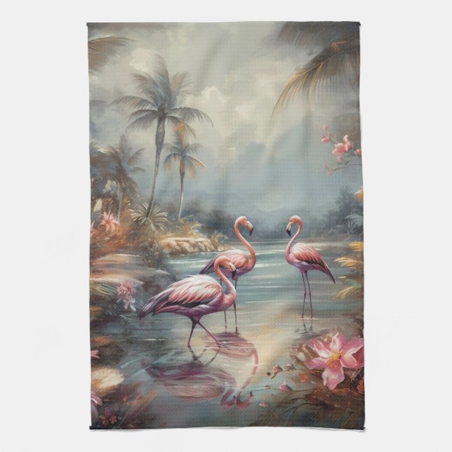 Linge De Cuisine belle peinture vintage flamants roses (Vertical)