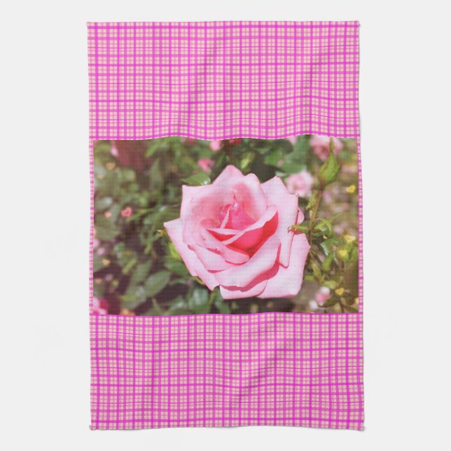Linge De Cuisine belle rose rose fleur aux coeurs doux (Vertical)
