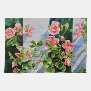 Linge De Cuisine Belle rose rose rouge roses blanc aquarelle floral